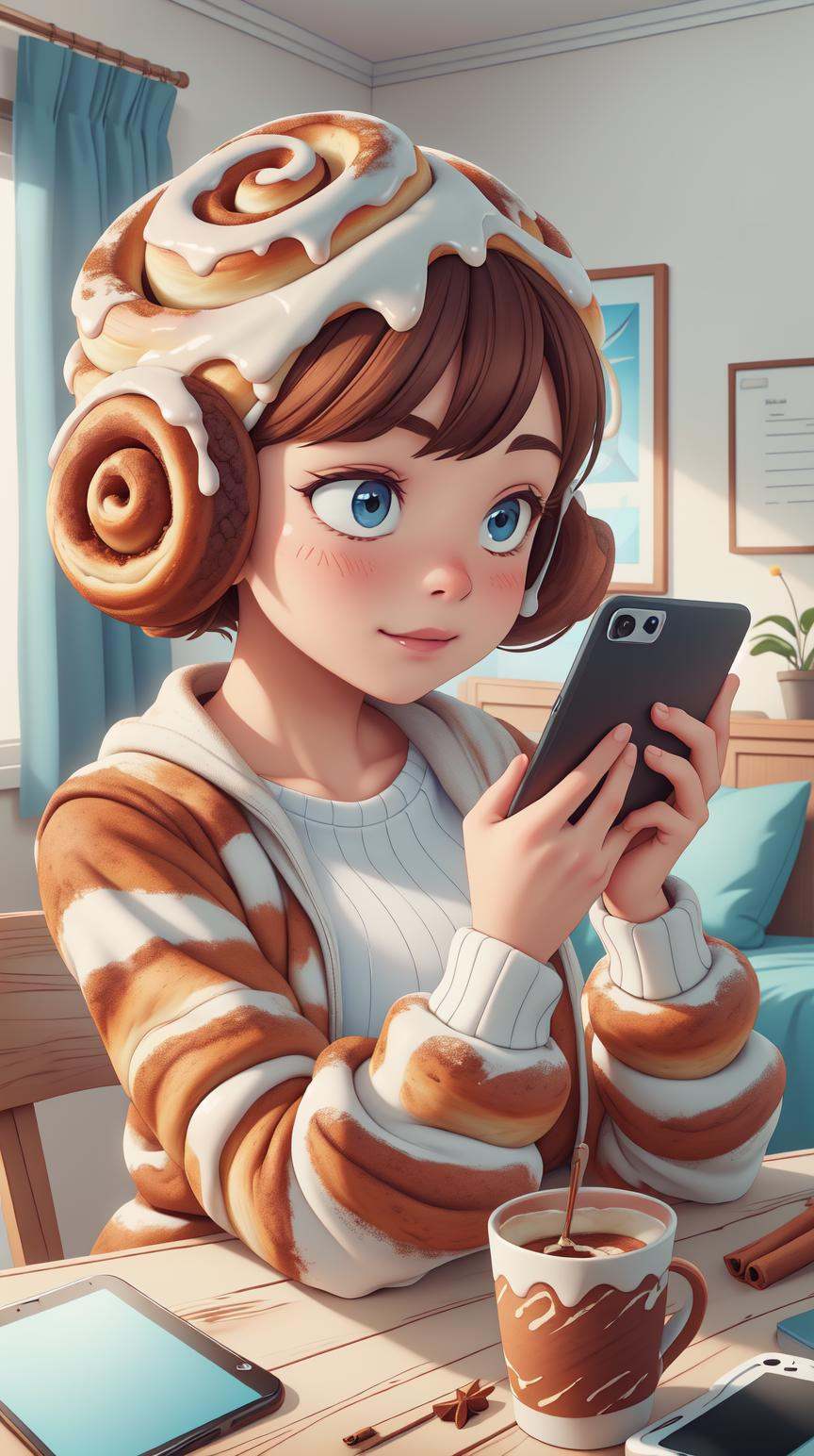 CinnamonBunStyle a white teenager browsing through a social media website on her phone on Tensor.Art
