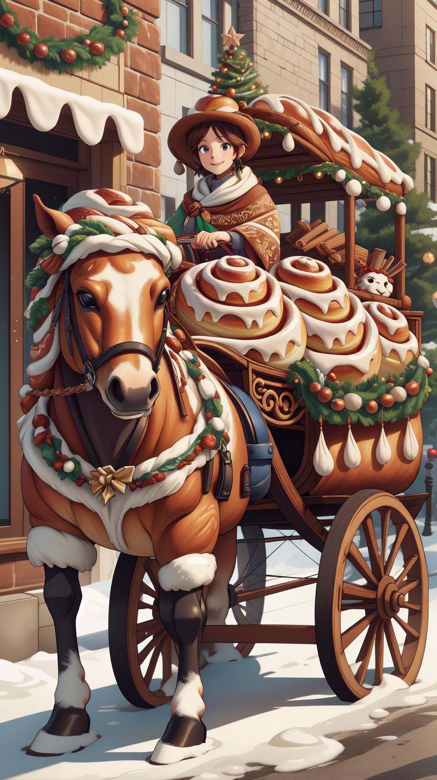 CinnamonBunStyle a horse-drawn carriage draped in festive decorations for a holiday parade on Tensor.Art