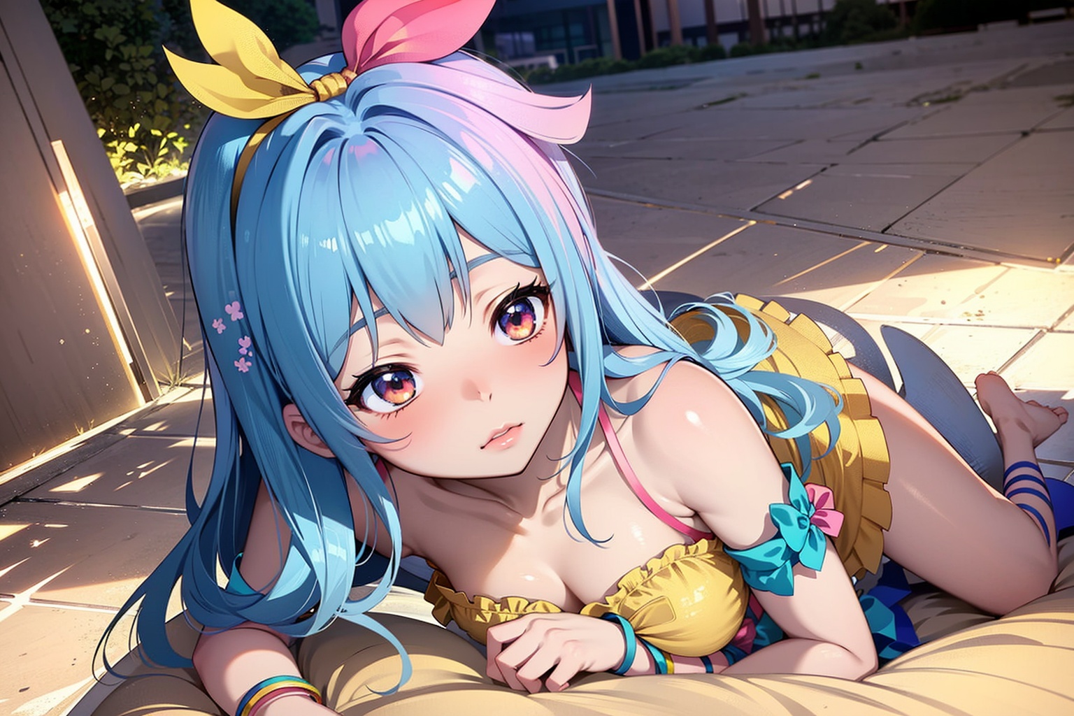 anime girl with colorful hair and a colorful dress,  rossdraws pastel vibrant,  rossdraws cartoon vibrant on Tensor.Art