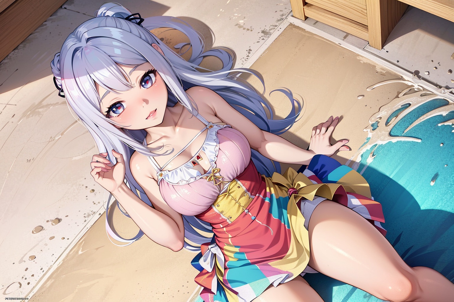 anime girl with colorful hair and a colorful dress,  rossdraws pastel vibrant,  rossdraws cartoon vibrant on Tensor.Art