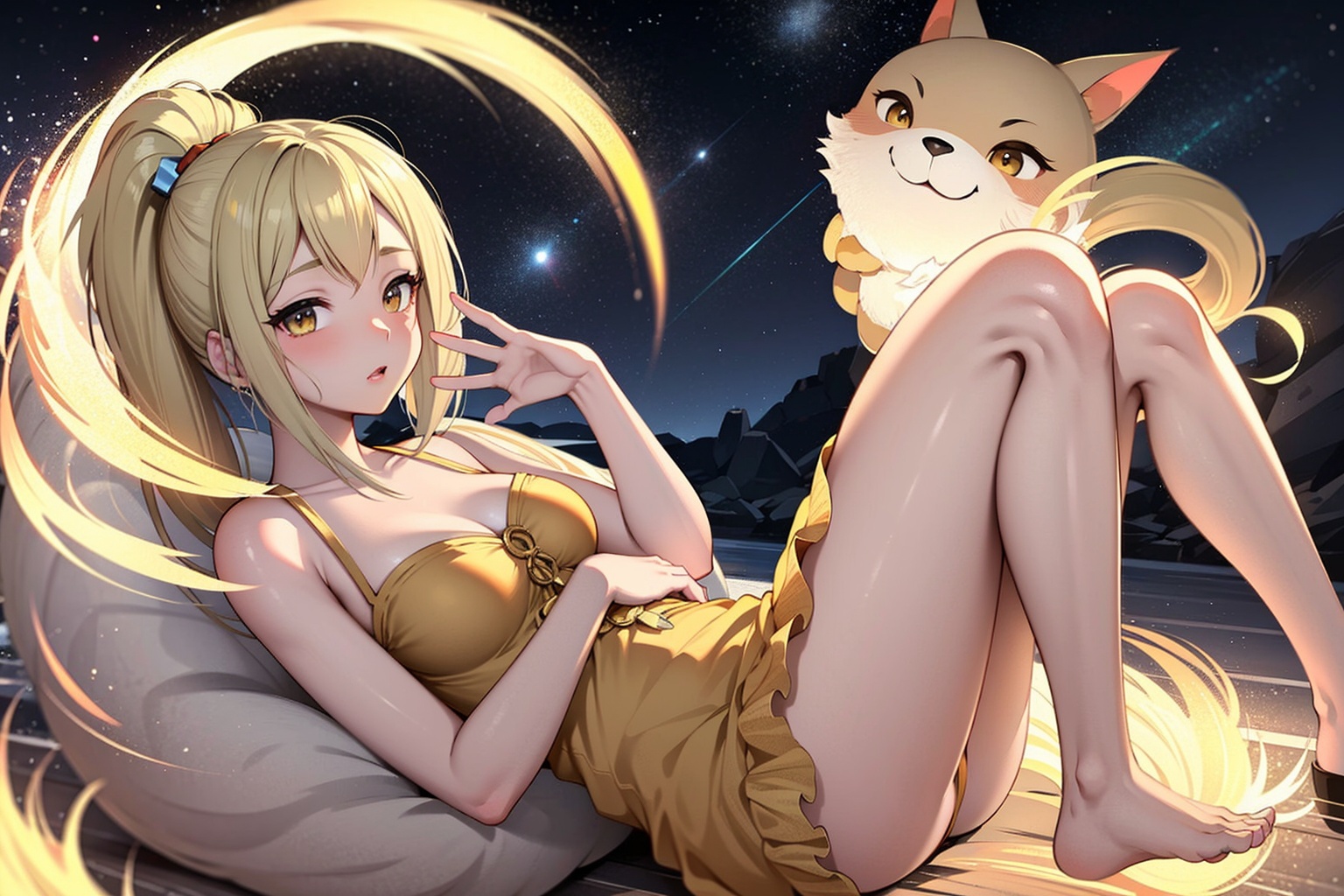 Cute little star fox,  in a peachy galaxy on Tensor.Art