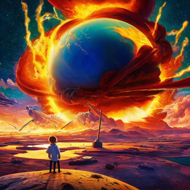 detailed anime artwork of the end of the world by an atomic blast,  rick and morty style on Tensor.Art