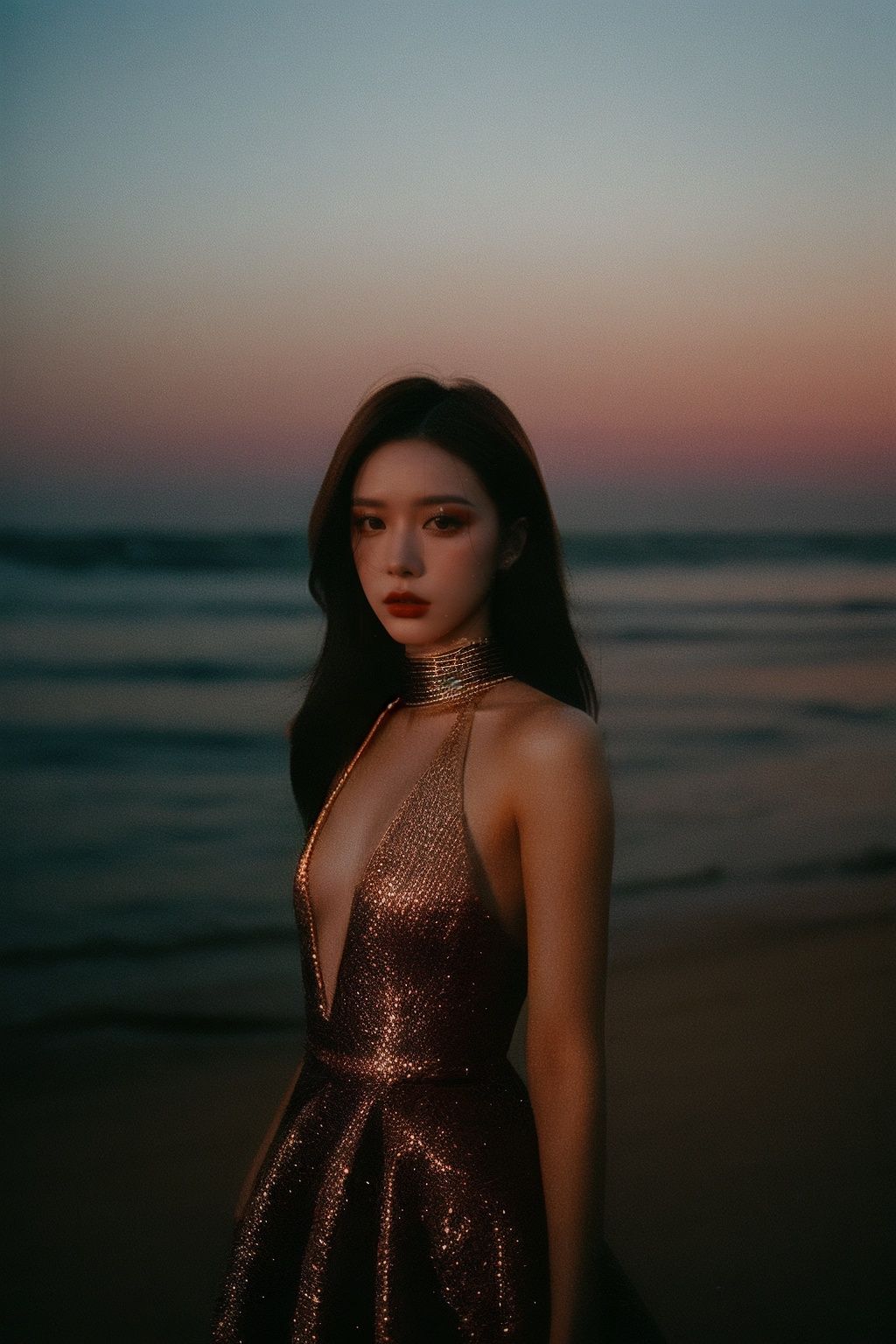 a fashion lookbook portrait of a female fashion model wearing haute couture,  experimental,  shot on kodak professional me...