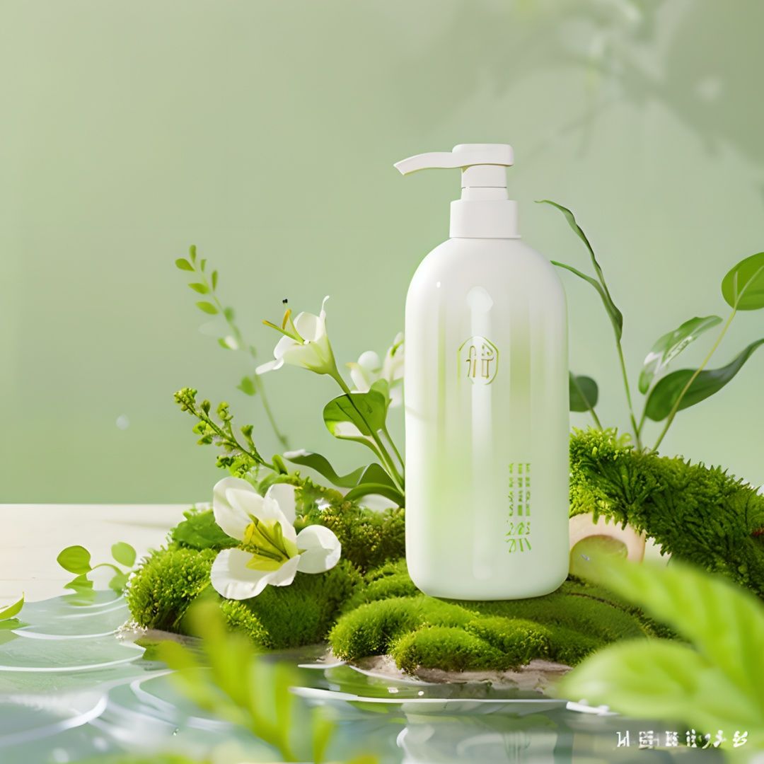 green(style), bottle, lily, green background, gradient background, water, Depth of field, motion blur,moss(style)