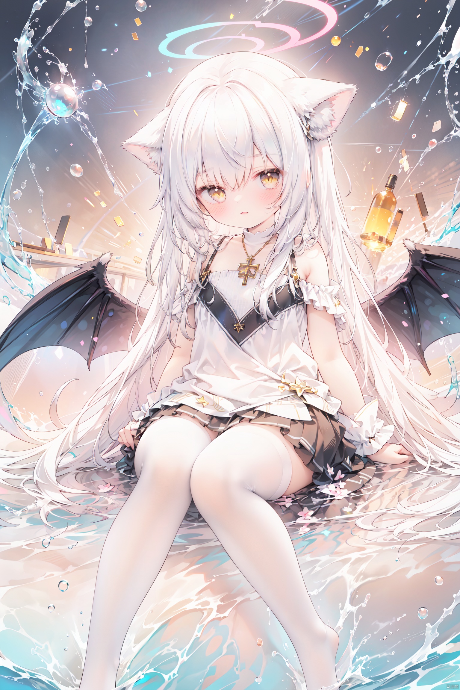 white hair,  yellow eyes,  looking up on Tensor.Art