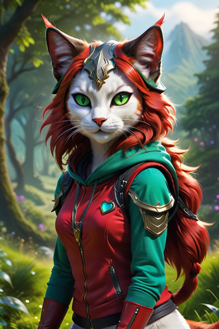 Furry Cat Woman Sci-Fi Renaissance Fantasy world,  This anthro cat,  solo and full of life on Tensor.Art