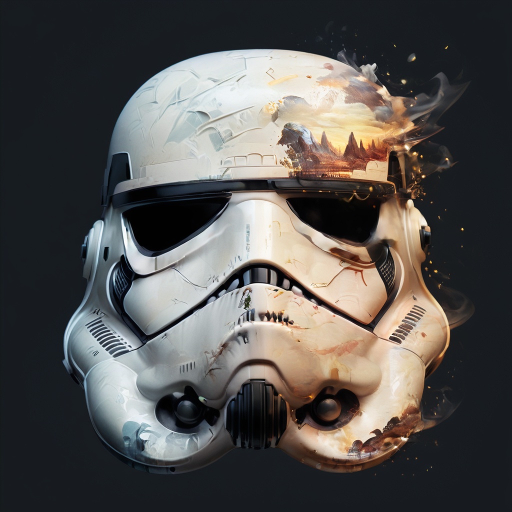 double exposure style,  stormtrooper helmet,  battle for andor on Tensor.Art