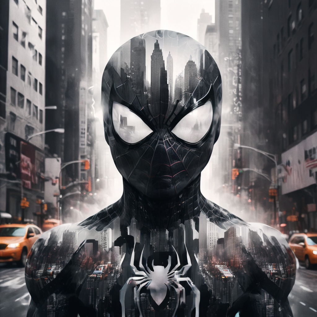 double exposure style,  spiderman,  black and white new york city on Tensor.Art