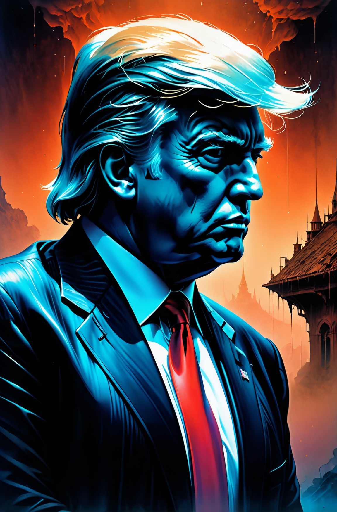 highly detailed photo of donald trump sweating profusely,  by zdzislaw beksinski,  by dariusz zawadzki on Tensor.Art