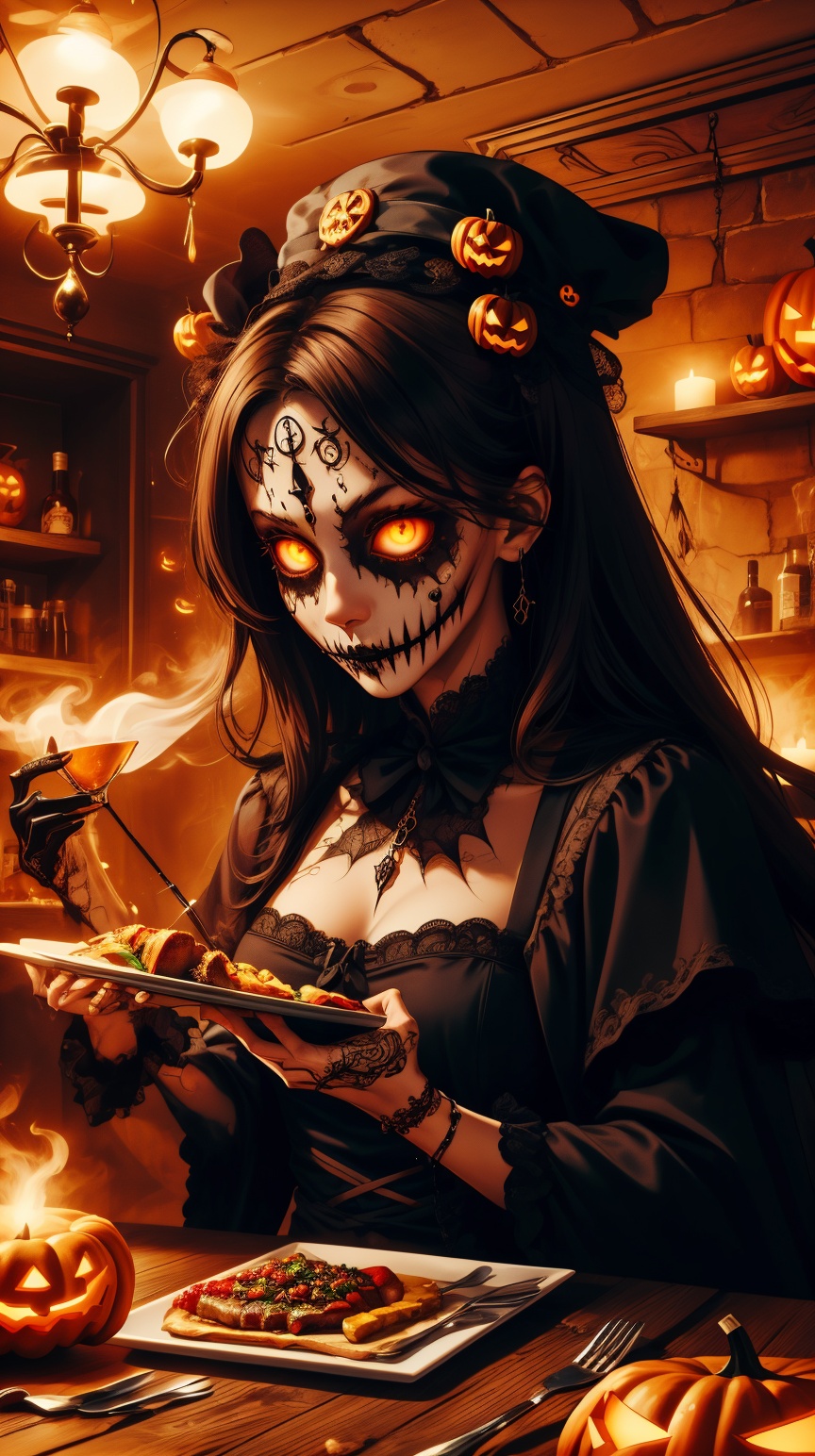 hwghostly halloweenglowstyle halloweentech a french dinner being served in a quaint little bistro on Tensor.Art