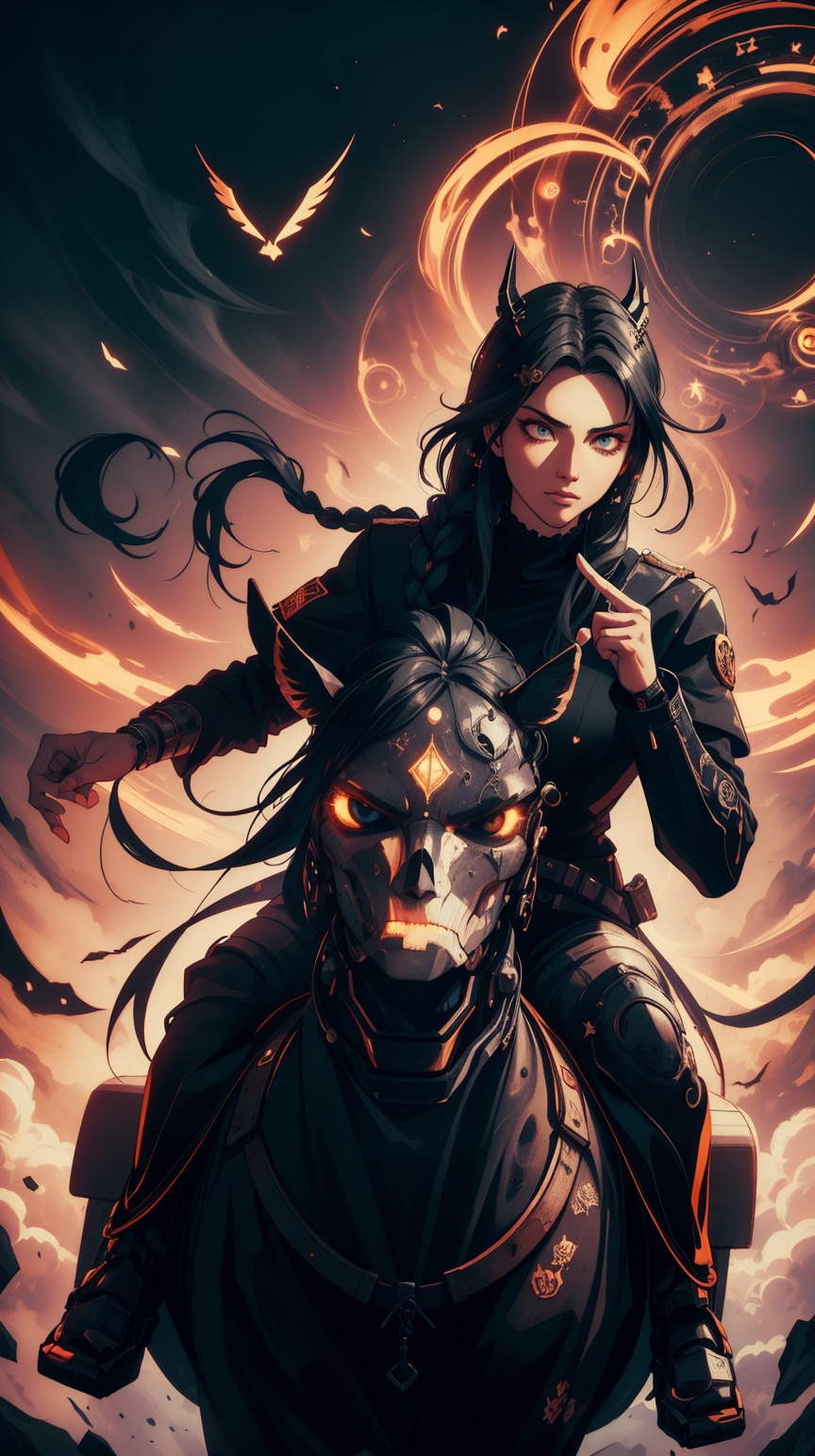 a cyberpunk cyborg young native american man giving the middle finger with a headdress with long black braid flowing in th...
