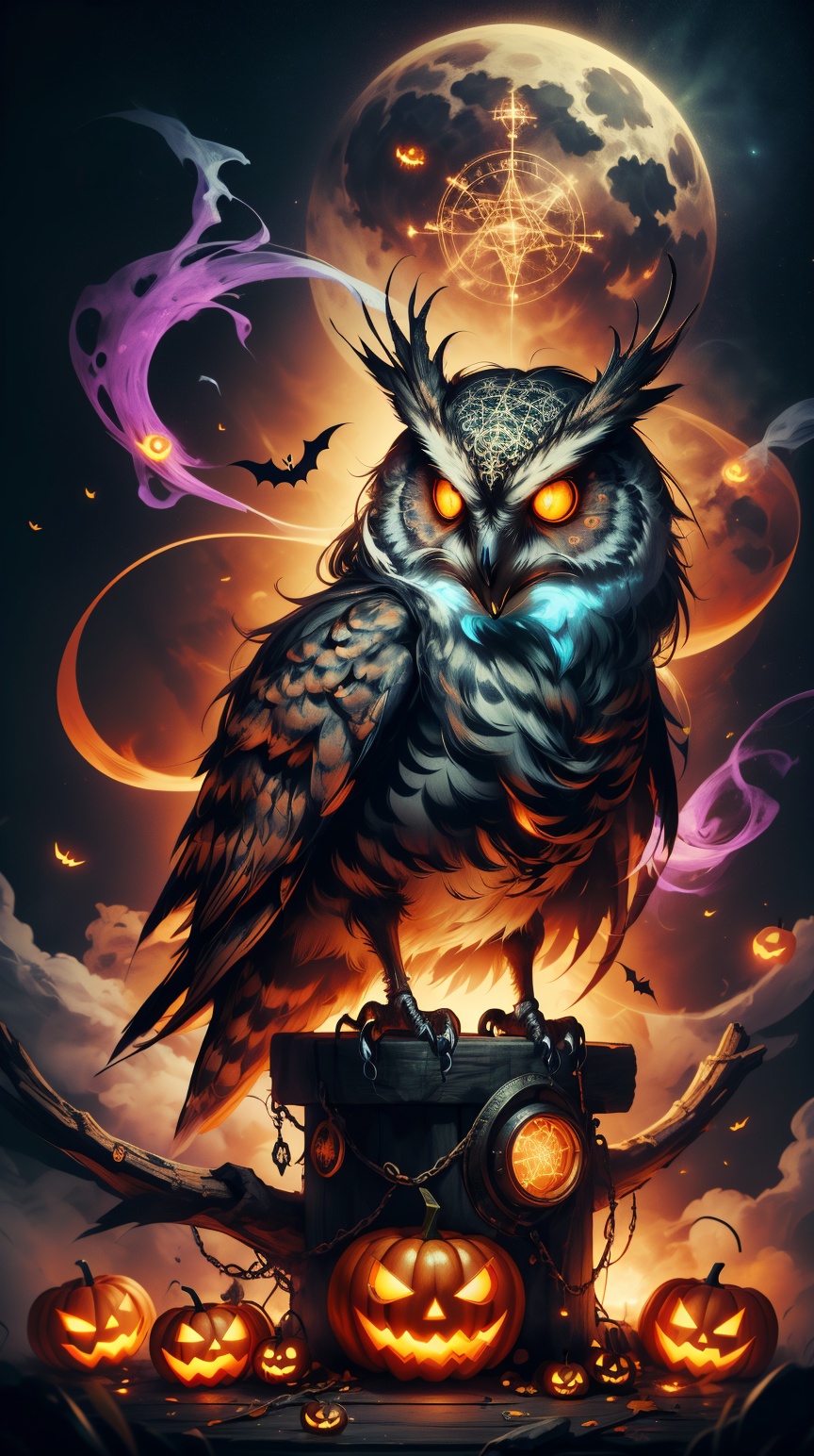 halloweentech hwghostly halloweenglowstyle a wise old owl perched on Tensor.Art