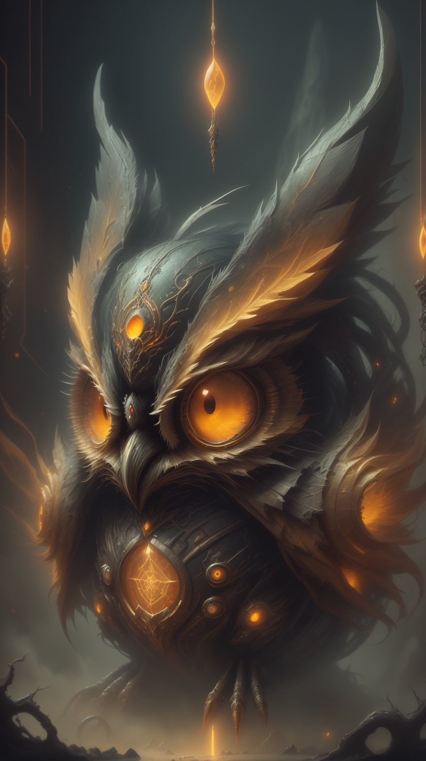 h4l0w3n5l0w5tyl3M3rg34ll symmetry!! product render poster golden ration owl,  scifi,  glowing fog intricate on Tensor.Art