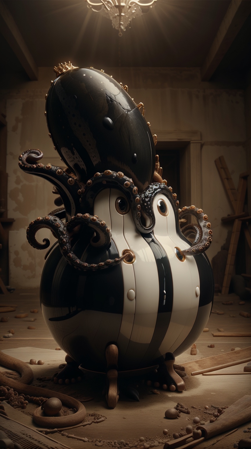 P14n03l3g4nt3b0n3 octopus,  shiny ebony and ivory on Tensor.Art