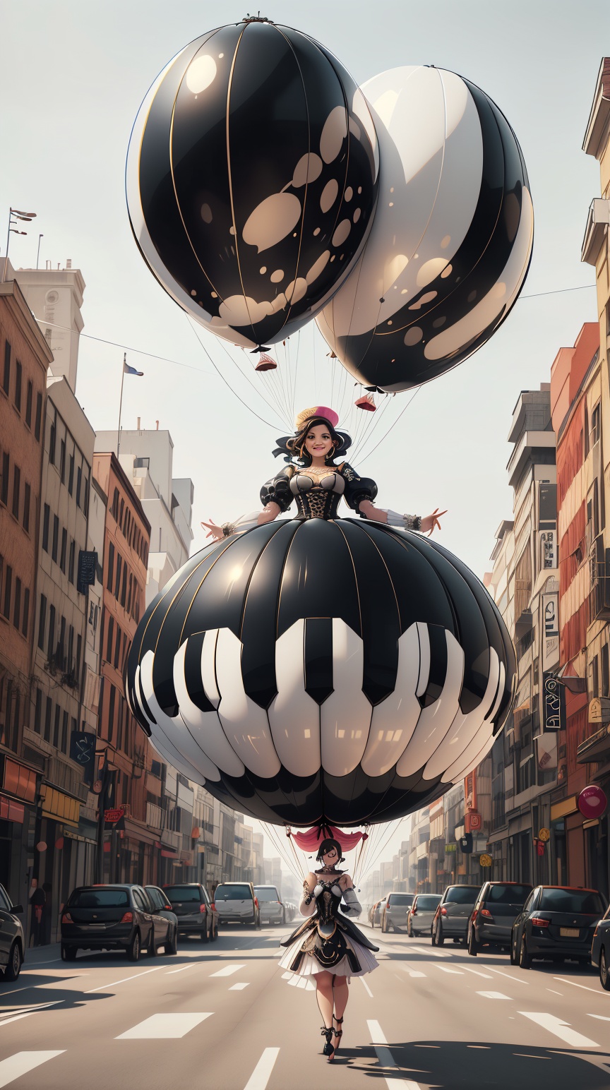 P14n03l3g4nt3b0n3 woman garbed in an inflatable balloon dress of vibrant colours on Tensor.Art