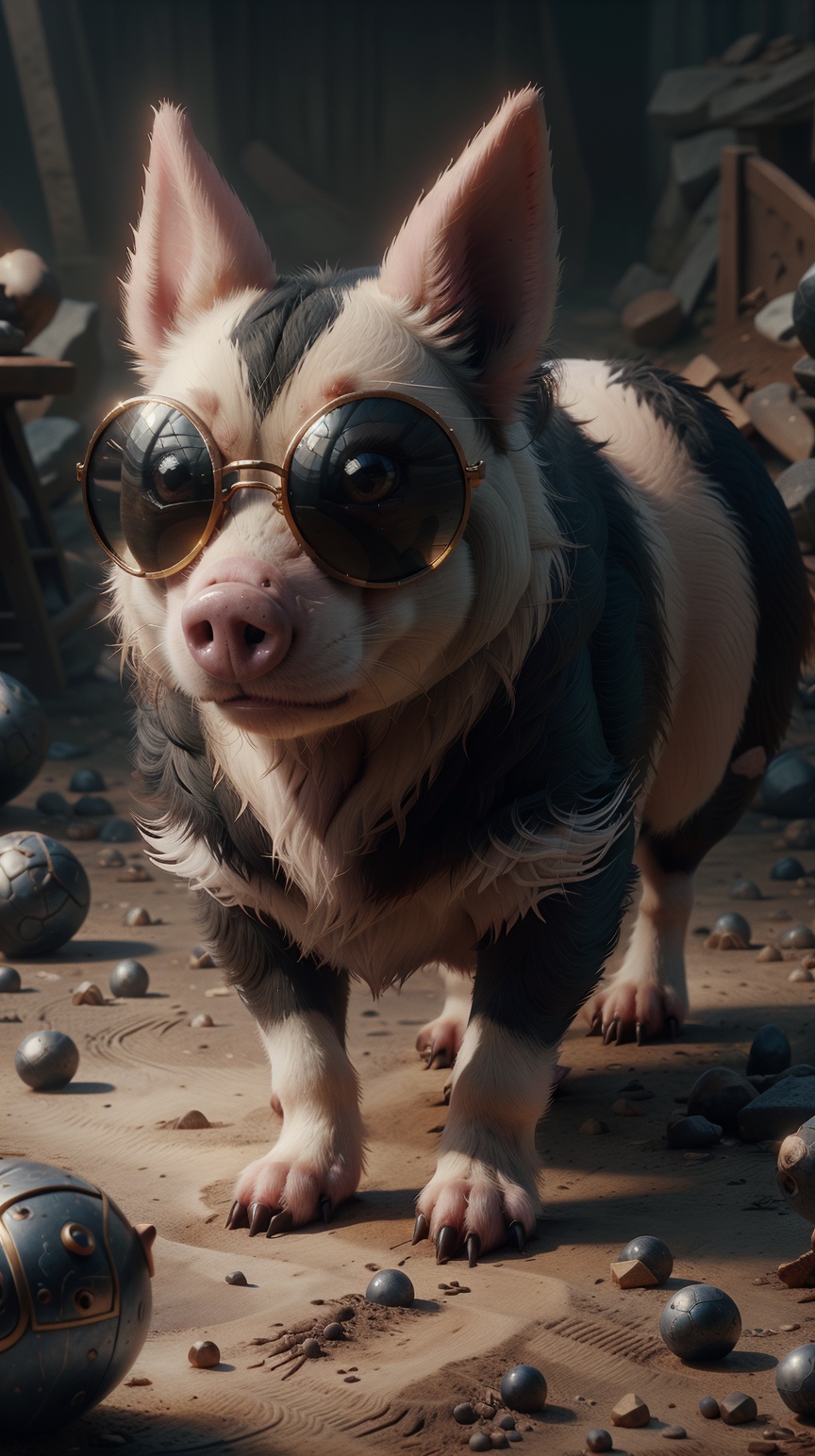 P14n03l3g4nt3b0n3 a highly detailed illustration of a piggy,  wearing round sunglasses,  cute on Tensor.Art