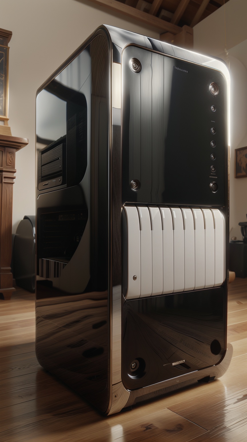 P14n03l3g4nt3b0n3 desktop computer,  shiny ebony and ivory on Tensor.Art