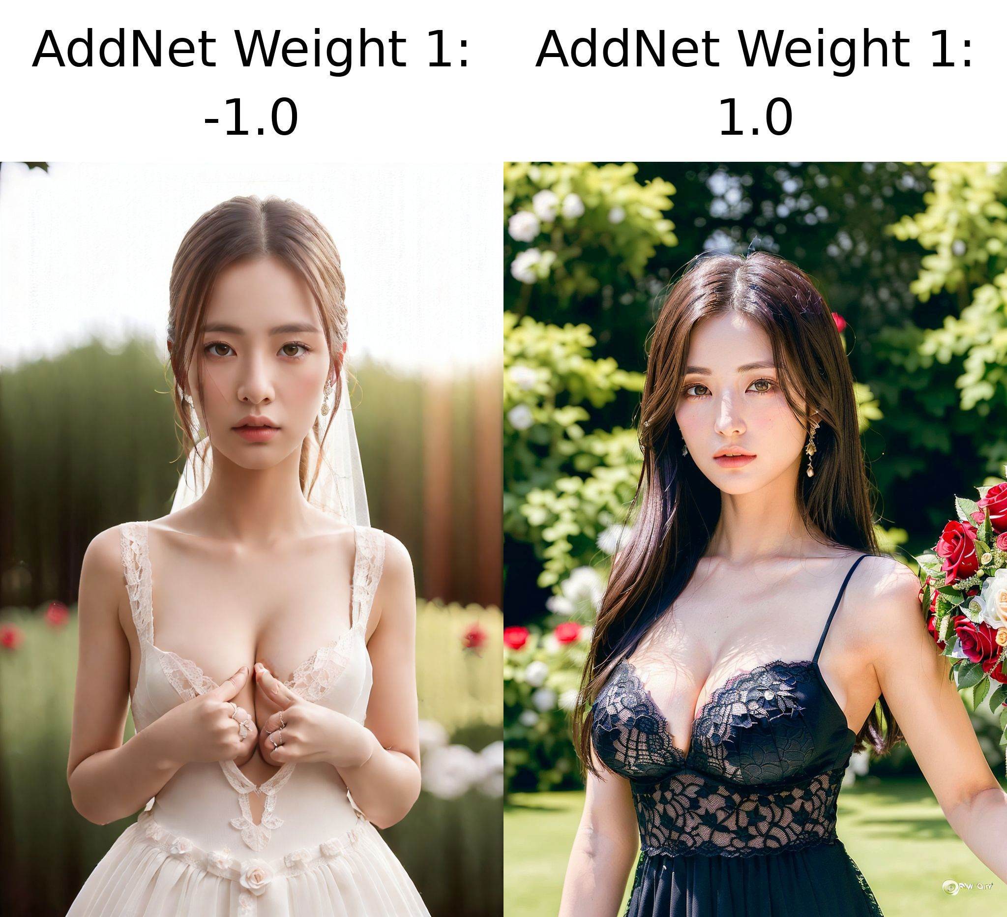 ultra-detailed,  a girl standing in front of the rose garden,  showing cleavage on Tensor.Art