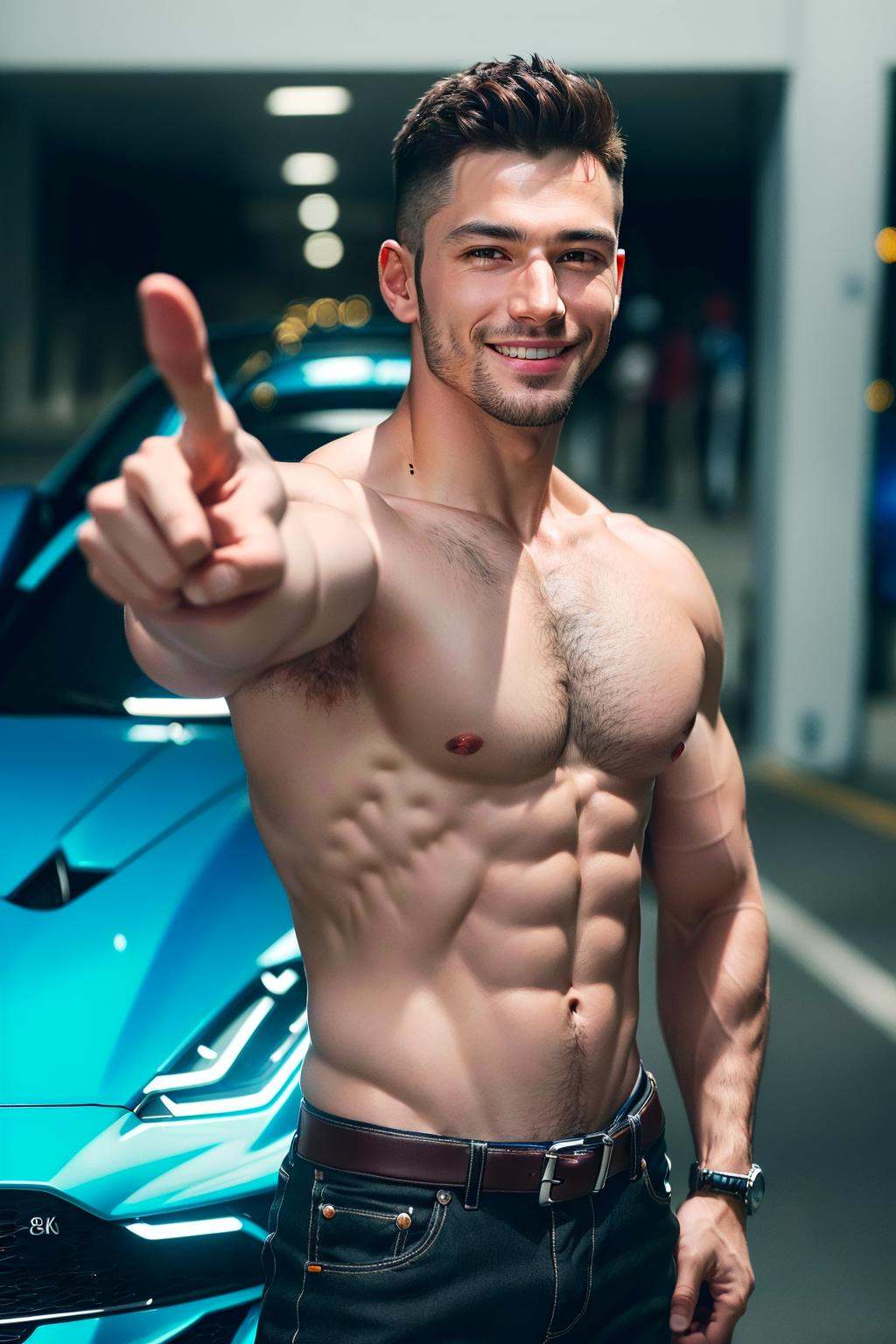 ultra-detailed,  1man,  a man standing in front of the sport car on Tensor.Art