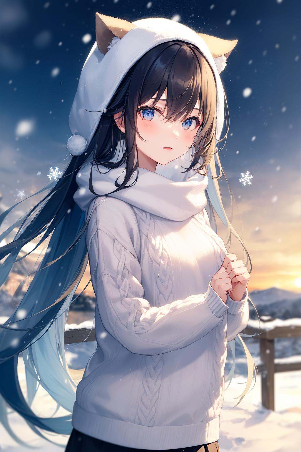 1girl,  long hair,  sweater on Tensor.Art