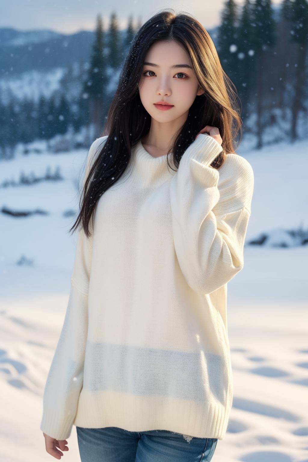 1girl,  long hair,  sweater on Tensor.Art