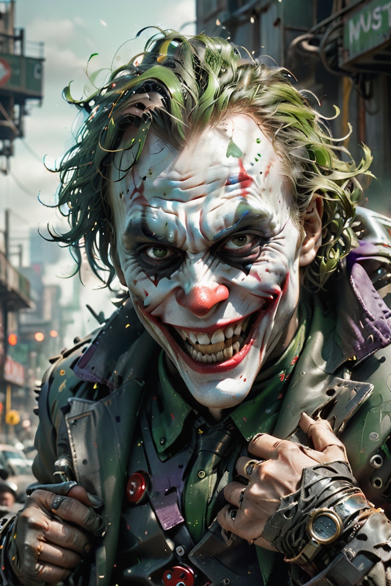 a detailed realistic close up of the Joker,  Heath Ledger,  large smile without showing teeth on Tensor.Art