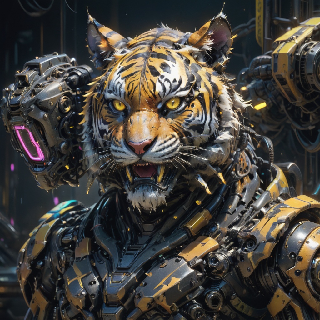 A mutant tiger,  neon ambiance,  abstract black oil on Tensor.Art