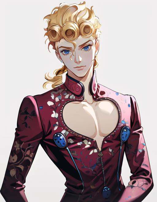floral pattern on suit,  detailed face,  giorno giovanna on Tensor.Art