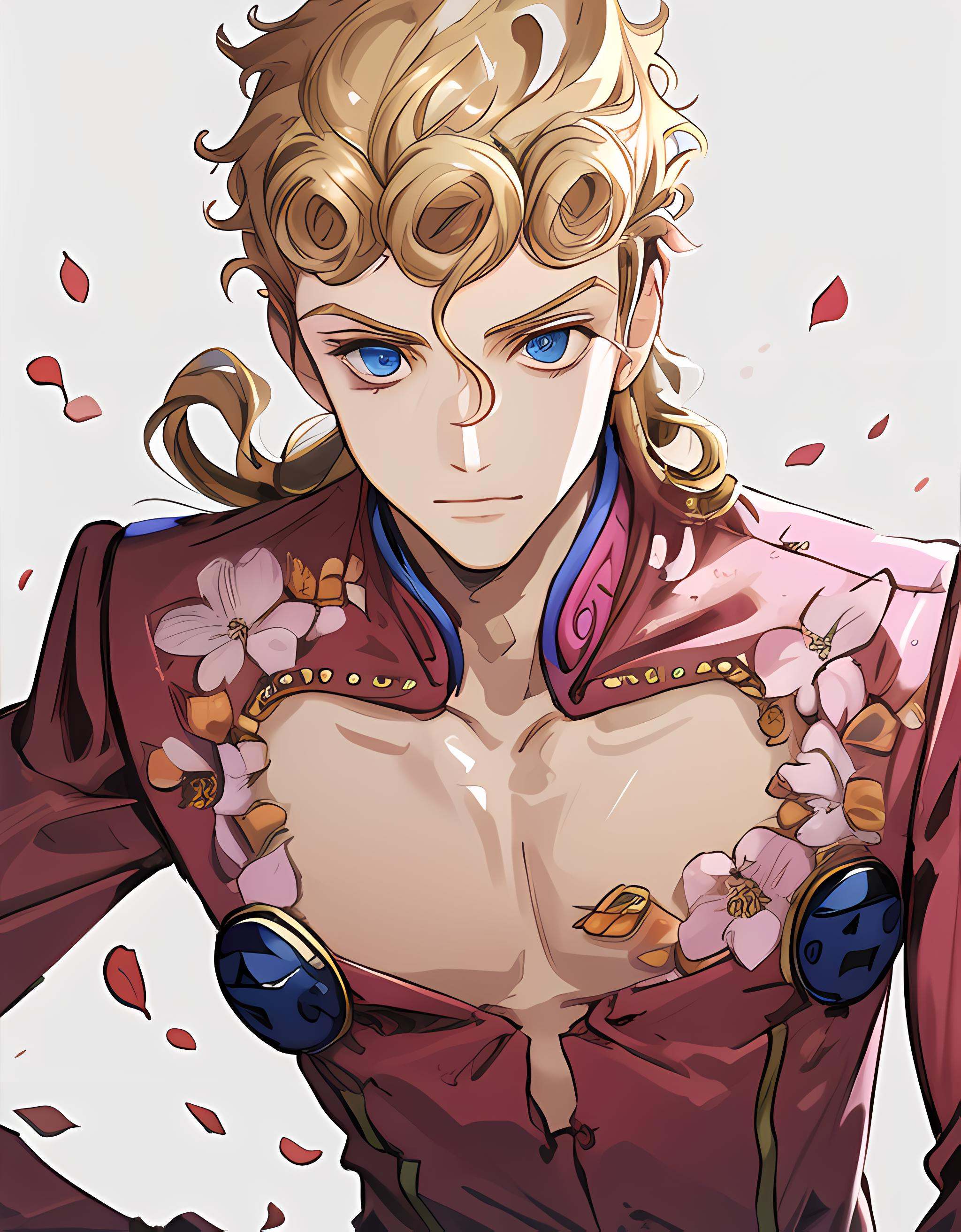 floral pattern on suit,  detailed face,  giorno giovanna on Tensor.Art