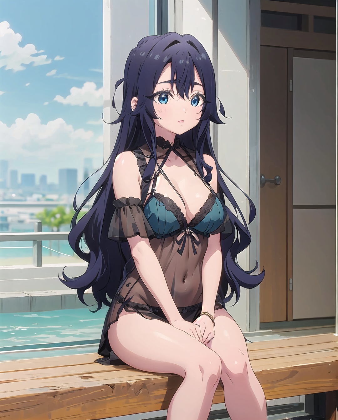 shizuka_wz,  long hair,  dark blue hair on Tensor.Art