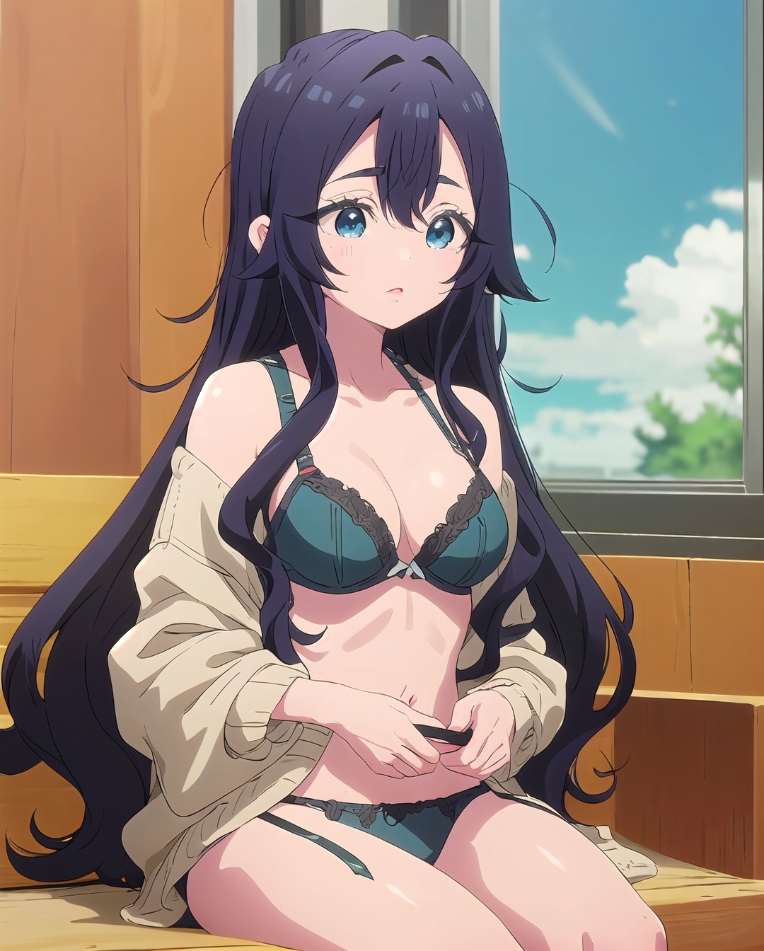 shizuka_wz,  long hair,  dark blue hair on Tensor.Art
