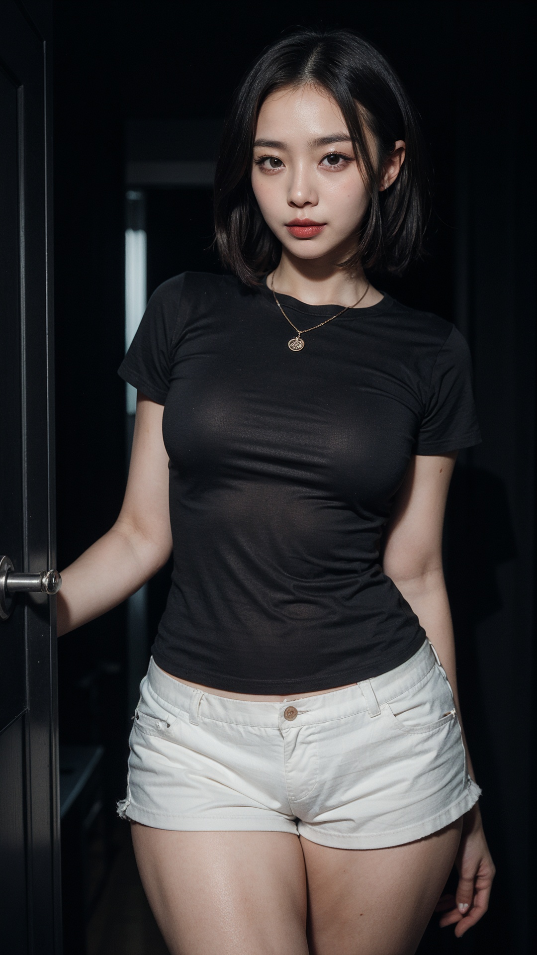 a beautiful Korean woman,  medium dark brown hair,  natural saggy medium breasts on Tensor.Art