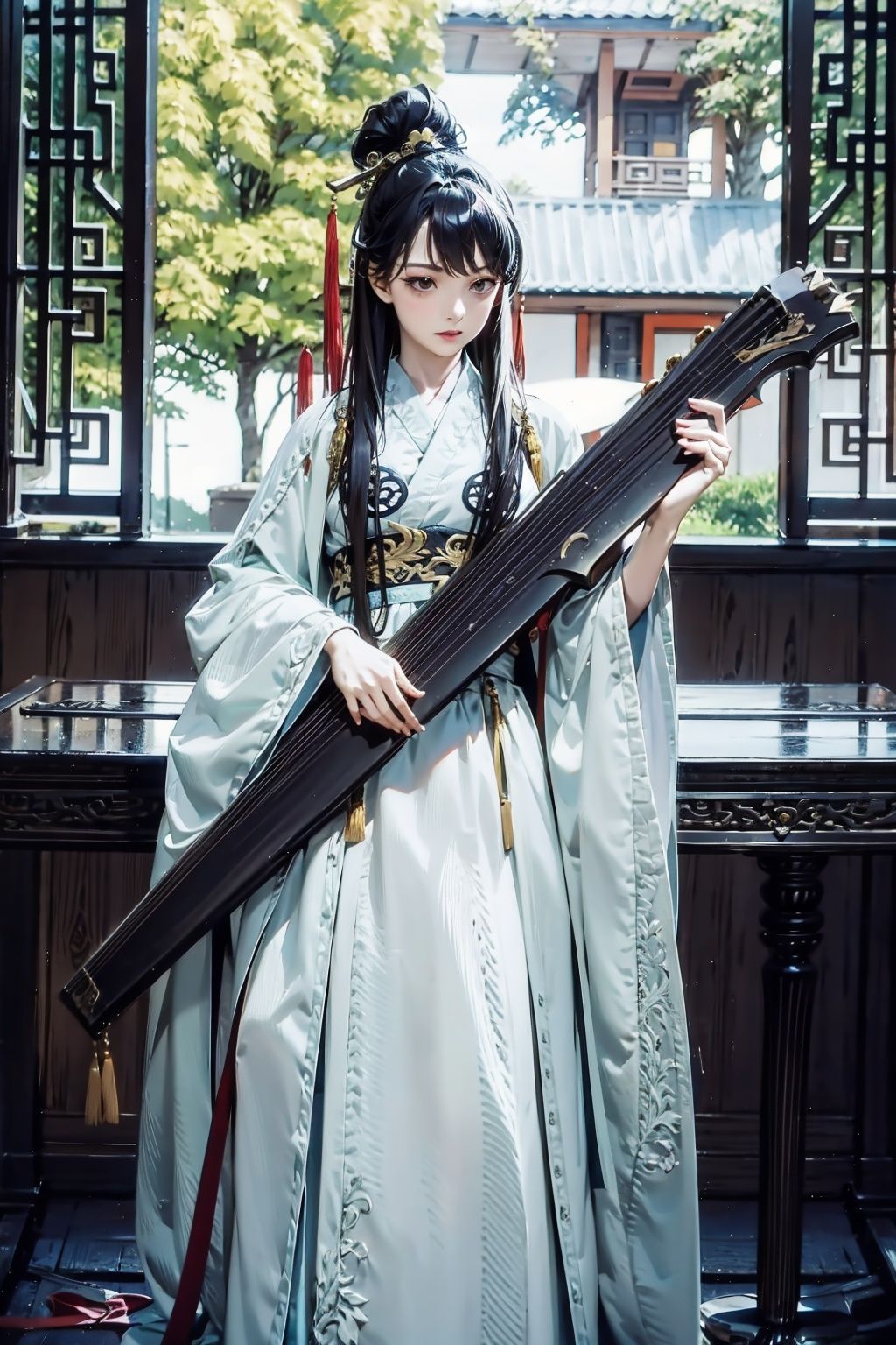  absurdres,incredibly absurdres,reality,realistic,,(solo:1.2), ,,1girl,,full_shot,guqin