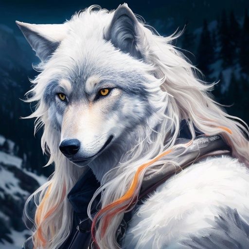 A wolf,Extremely realistic,long - haired,stand,person,In the mountains,clarity,Hair is distinct,Bright colors,full_shot,
