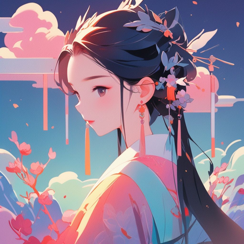 Zgct color, lb2cc, Chinese fantasy, soft edges, fluorescence, light points, floating elves, illustration, flat style, minimalism, linealism,
