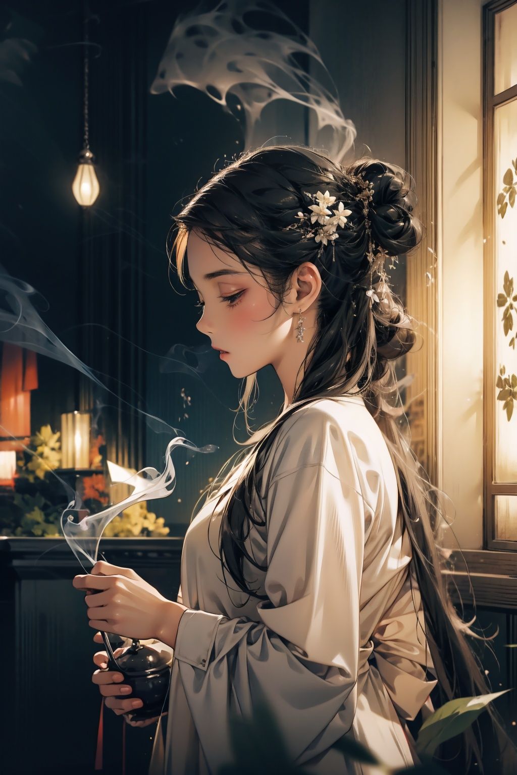  absurdres,incredibly absurdres,reality,realistic,,(solo:1.2), ,,1girl,,full_shot,Cense,smoke,censer