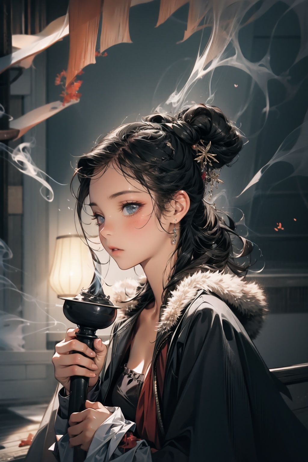  absurdres,incredibly absurdres,reality,realistic,,(solo:1.2), ,,1girl,,full_shot,Cense,smoke,censer