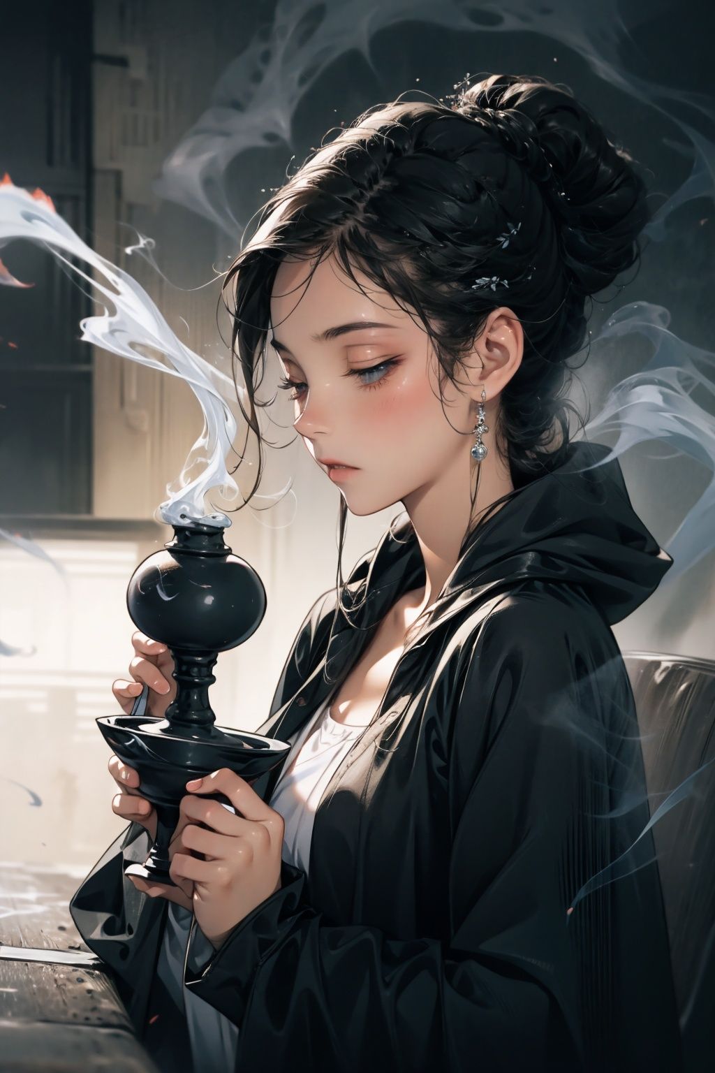  absurdres,incredibly absurdres,reality,realistic,,(solo:1.2), ,,1girl,,full_shot,Cense,smoke,censer