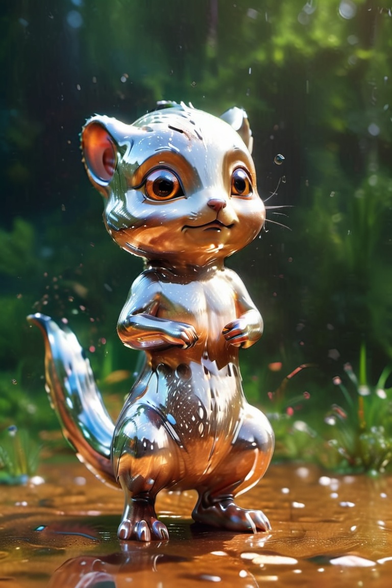 cute tiny wet squirrel in rain,  shimmering fur,  glittery eyes on Tensor.Art