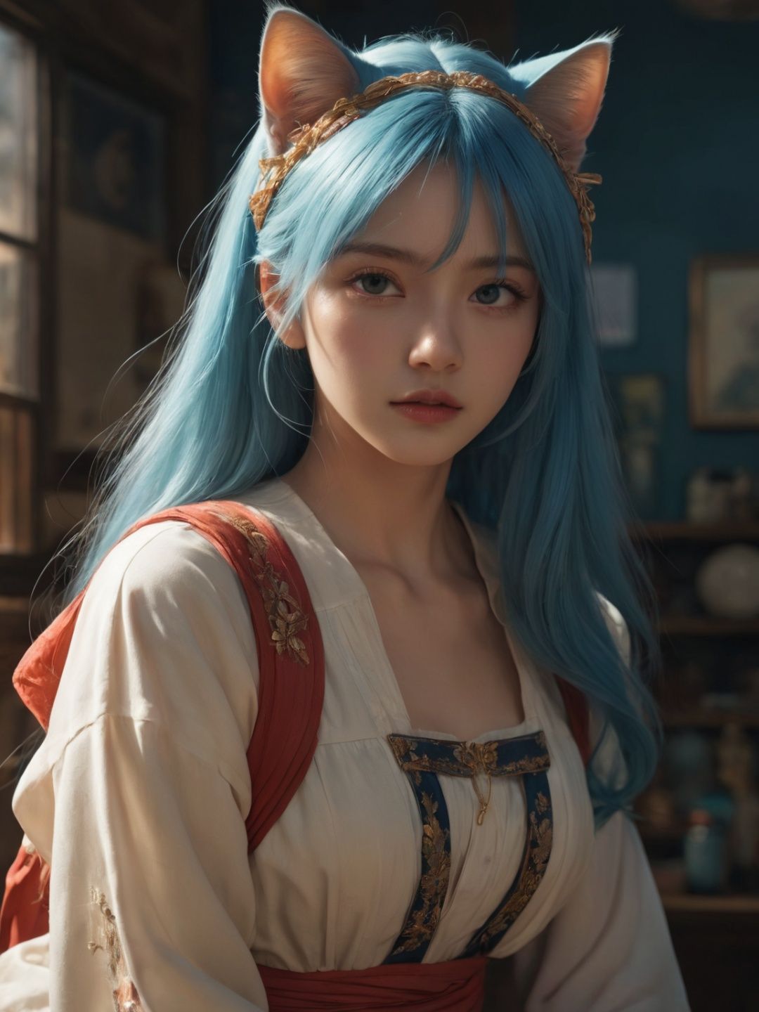  Solo, anime girl, full body,medium chest, Hyperdetailed school background, School, 
Detailed medium white hair braid, hair braid, Cat ears, beautiful, Detailed eyes, blue eyes, Side view, torso shot from waist, Thick lineart, Anxious, Hyperdetailed natural light, detailed reflection light, 
volumetric lighting maximalist photo illustration 64k, resolution high res intricately detailed complex, 
key visual, precise lineart, vibrant, panoramic, cinematic, masterfully crafted, 64k resolution, beautiful, stunning, ultra detailed, expressive, hypermaximalist, colorful, rich deep color, vintage show promotional poster, glamour, anime art, fantasy art, brush strokes,, 16k, UHD, HDR,(Masterpiece:1.5), Absurdres, (best quality:1.5), Anime style photo, Manga style, Digital art, glow effects, Hand drawn, render,octane render, cinema 4d, blender, dark, atmospheric 4k ultra detailed, cinematic sensual, Sharp focus, hyperrealistic, big depth of field, Masterpiece, colors, 3d octane render, concept art, trending on artstation, hyperrealistic, Vivid colors,, modelshoot style, (extremely detailed CG unity 8k wallpaper), professional majestic oil painting by Ed Blinkey, Atey Ghailan, Studio Ghibli, by Jeremy Mann, Greg Manchess, Antonio Moro, trending on ArtStation, trending on CGSociety, Intricate, High Detail, Sharp focus, dramatic,light master