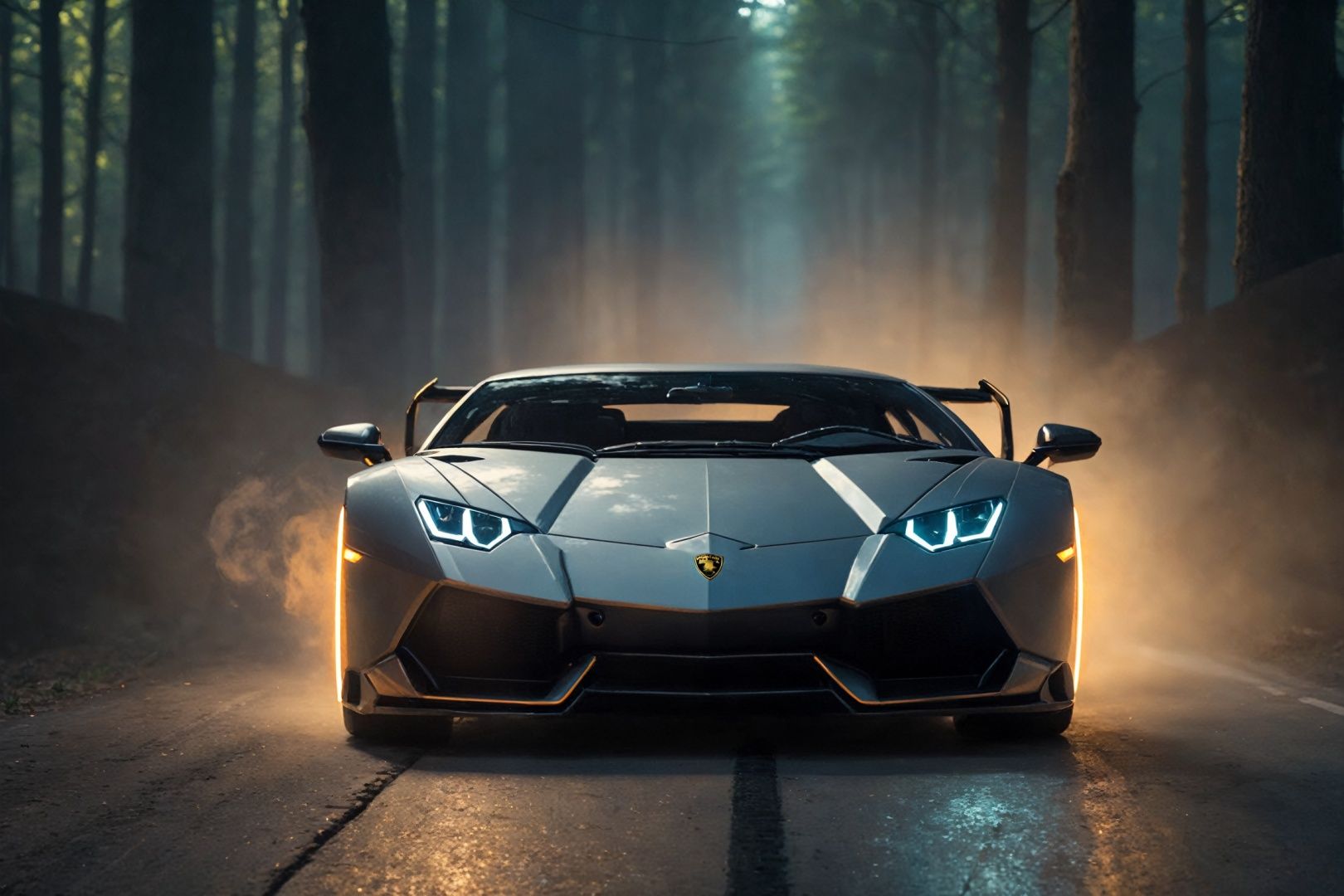  masterpiece, best quality, detailed, realistic, ((cyberpunk Lamborghini Hermes racing))\(\with beaming from the tailpipe and glowing tires\),BREAK,night,ground smoke, light up the surroundings,BREAK, sunshine, forest, cinematic lighting,highly detailed, lumen render, 8k,bokeh,qiche, light master, Sky Fantasy,light master