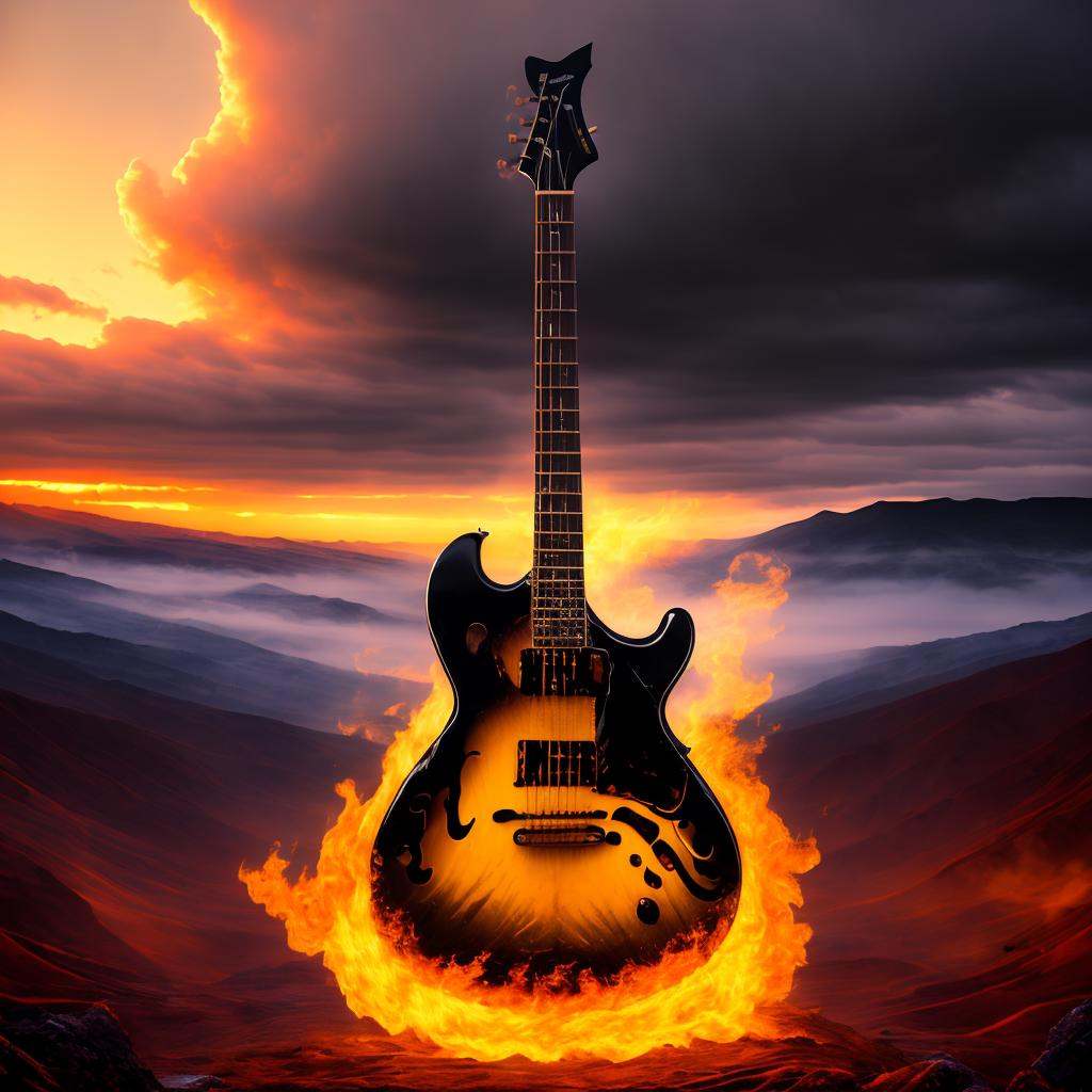 Arcana burning guitar,  cloudy sky,  fantasy by nocor1i8 on Tensor.Art