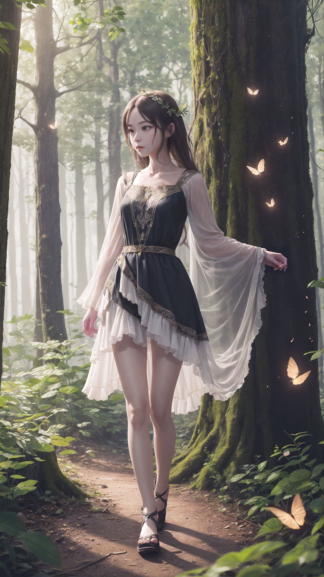  masterpiece, best quality, high quality,extremely detailed CG unity 8k wallpaper, An enchanting and dreamy scene of a fantasy forest, (with towering trees), glowing mushrooms, and hidden fairy glens, creating a sense of mystique and enchantment, BREAK, (1 cute girl, solo, chasing fireflies:1.5, full body), artstation, digital illustration, intricate, trending, pastel colors, oil paiting, award winning photography, Bokeh, Depth of Field, HDR, bloom, Chromatic Aberration ,Photorealistic,extremely detailed, trending on artstation, trending on CGsociety, Intricate, High Detail, dramatic, 1girl, xinniang