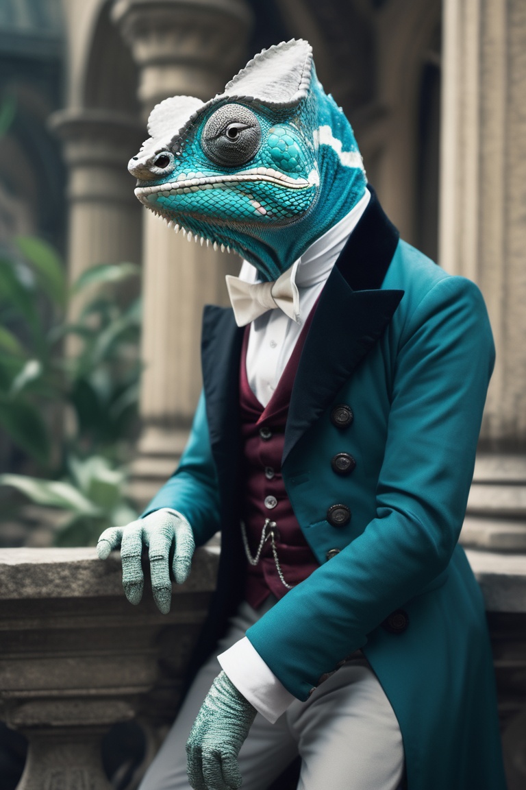 anthro | wearing Victorian classy clothes,  | mysterious lost city setting | 3/4 pose,  blended color on Tensor.Art