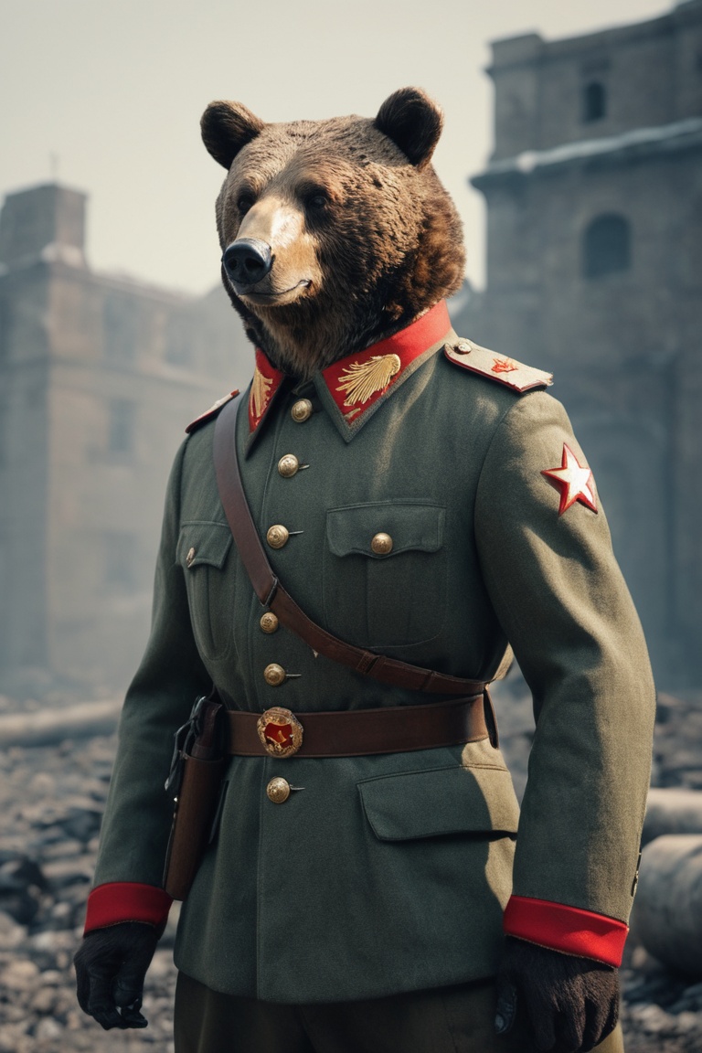 anthro (man:0.9 | wearing soviet soldier clothes,  | world war two setting | 3/4 pose,  warm on Tensor.Art