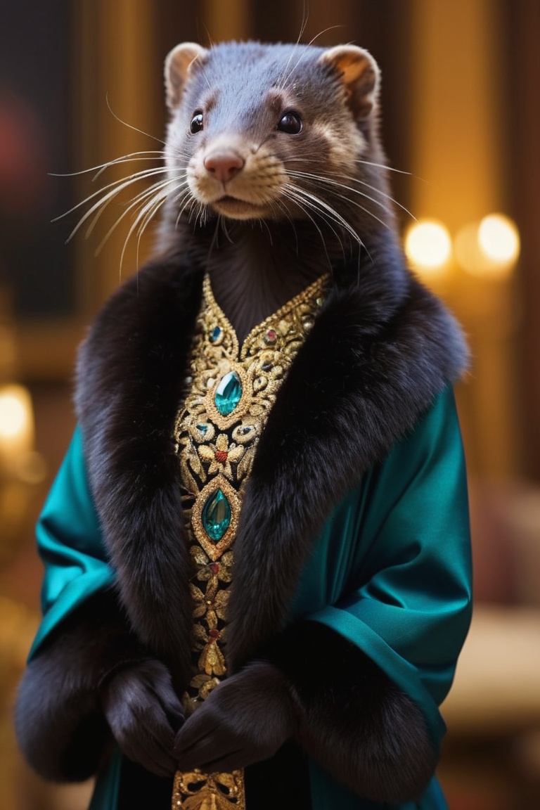 anthro female | wearing formal evening wear | glamorous setting | vivid colors,  ambient background,  sharp focus on Tenso...