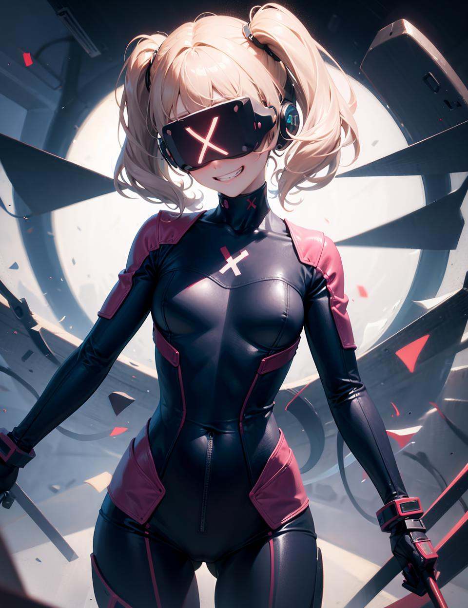 x mark head-mounted display,  cowboy shot,  black bodysuit on Tensor.Art