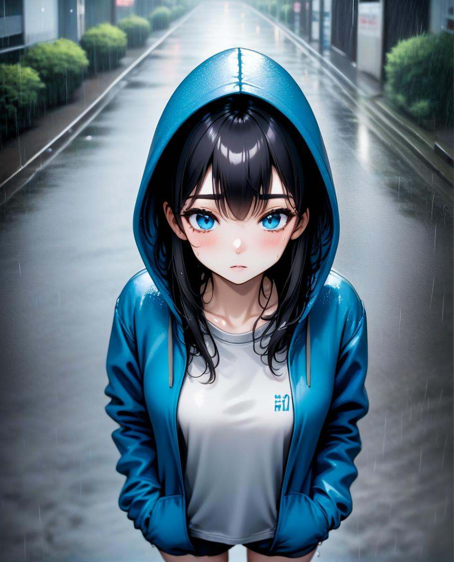 1girl,  standing,  rain on Tensor.Art