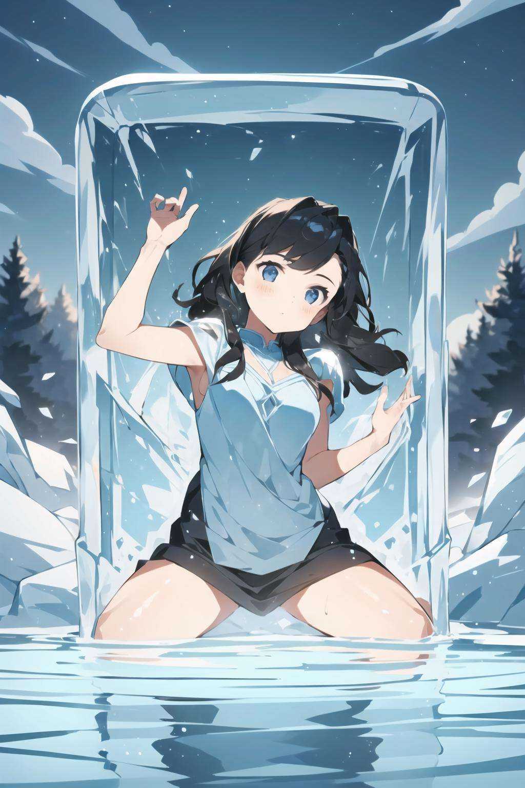 1 girl frozen in a ice block on Tensor.Art