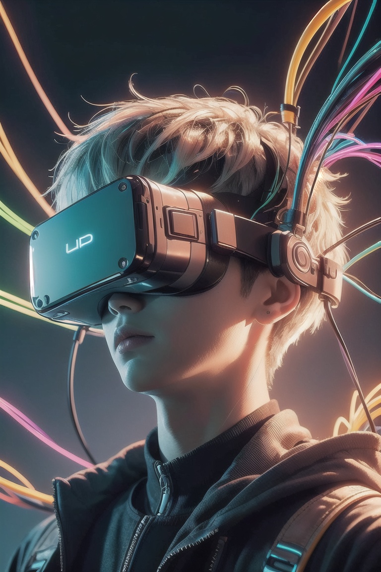 1boy,  with a Cyberpunk VR on face,  intrincate details on Tensor.Art